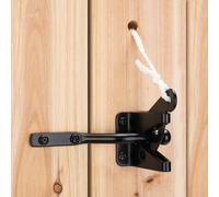Self Locking Heavy Duty Gate Latch Automatic Gravity Lever for Wooden Fence with Longer Fasteners, Door Latches with Pull String, Steel, Black