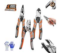 Self-Locking Ratchet Pliers, 9 Inch Grip Pliers with Ratchet (3PC) | Self-locking ratchet pliers, 9 inch, 33mm jaw opening, alloy steel, rubber handle, for gripping and clamping