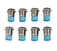 Self-Locking Switch, 8-Pack 16mm Metal Button, Waterproof IP56 Push Button, 3A 220V Electrical Control, for Auto Industrial Appliance