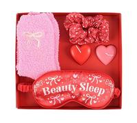 Self Love Club Beauty Sleep Gift Set | Cosy Pamper Kit with Socks Eye Mask Scrunchie & Heart Candles | Galentine’s Gift for Her