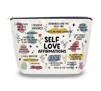 Self Love Gifts Small Cosmetic Bag Mental Health Positive Affirmations Makeup Pouch Bags for Women Teen Makeup Bag, Yellow