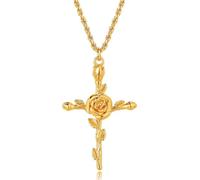 Self Love Rose Cross Necklace, 18K Gold Plated Self Reminder Love Me Twelve Months Flower Necklace, Flower Pendant for Women, Cross Pendant Jewelry Gift (Rose)