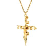 Self Love Rose Cross Necklace, 18K Gold Plated Self Reminder Love Me Twelve Months Flower Necklace, Flower Pendant for Women, Cross Pendant Jewelry Gift (Lily of The Valley)