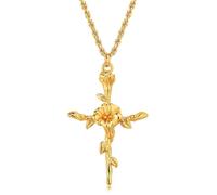 Self Love Rose Cross Necklace, 18K Gold Plated Self Reminder Love Me Twelve Months Flower Necklace, Flower Pendant for Women, Cross Pendant Jewelry Gift (Morning Glory)