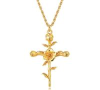Self Love Rose Cross Necklace, 18K Gold Plated Self Reminder Love Me Twelve Months Flower Necklace, Flower Pendant for Women, Cross Pendant Jewelry Gift (Poppy)