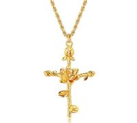Self Love Rose Cross Necklace, 18K Gold Plated Self Reminder Love Me Twelve Months Flower Necklace, Flower Pendant for Women, Cross Pendant Jewelry Gift (Lotus)