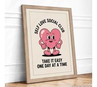 Self Love Social Club Typography Framed Wall Art Print A1 Oak