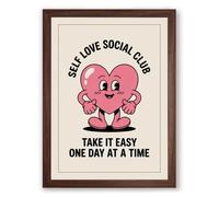 Self Love Social Club Typography Framed Wall Art Print A4 (29.7×21cm) Walnut, Wall Decor for Living Room, Bedroom, Office & Home, Ready to Hang, Art Gift