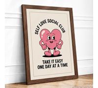 Self Love Social Club Typography Framed Wall Art Print A4 Walnut