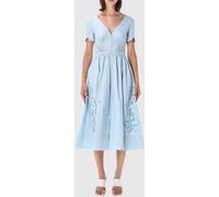 SELF-PORTRAIT A-Line Midi Dress in Embroidered Cotton with Lace Inserts - Size: 6 - female