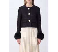 SELF-PORTRAIT Cropped Bou lazer with Jewel Buttons and Fur Cuffs - Size: 8 - female