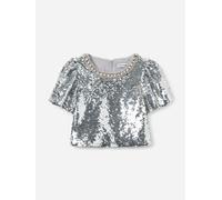 Self Portrait Girls Sequin Top in Silver - Silver - 10 - 12 Yrs
