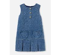 Self Portrait Girls Textured Denim Heart Trim Dress in Blue - Blue - 3 - 4 Yrs