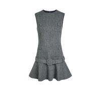 Self-portrait Herringbone Belted Wool-blend Mini Dress - Grey - 12 (UK12 / M)