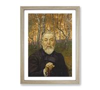 Self Portrait In A Birch Grove By Hans Thoma Classic Painting Framed Print | A2 Oak Framed Wall Art | Ready to Hang | Classic Historical Picture | Living Room Bedroom Lounge Office