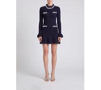 SELF-PORTRAIT Off-Shoulder Pointelle-Knit Mini Sheath Dress with Jewel Buttons - Size: S - female