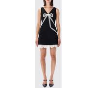 SELF-PORTRAIT Off-the-Shoulder Crêpe Sheath Mini Dress with Lace Inserts - Size: 8 - female