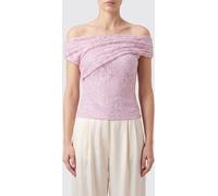 SELF-PORTRAIT Off-the-Shoulder Lace Slim Fit Top with Straight Neckline - Size: 8 - female