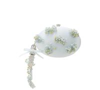 Self-portrait Oval Floral Bead-embellished Satin Clutch - Blue - One Size