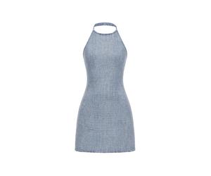 Self-Portrait rhinestone croc-effect denim mini dress - Blue 4-6-8-10-12