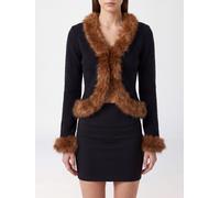 SELF-PORTRAIT V-Neck Cardigan in Alpaca-Wool Blend with Faux-Fur Cuffs - Size: S - female