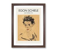 Self Portrait Vol.1 By Egon Schiele Exhibition Museum Painting Framed Print | A3 Walnut Framed Wall Art | Ready to Hang | Modern Historical Picture | Living Room Bedroom Lounge Office