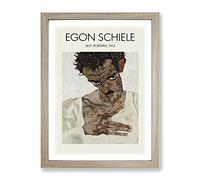 Self Portrait Vol.10 By Egon Schiele Exhibition Museum Painting Framed Print | A2 Oak Framed Wall Art | Ready to Hang | Modern Historical Picture | Living Room Bedroom Lounge Office