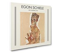 Self Portrait Vol.3 By Egon Schiele Exhibition Museum Classic Painting Canvas Wall Art Print Ready to Hang, Framed Picture for Living Room Bedroom Home Office Décor, 20x20 Inch (50x50 cm)