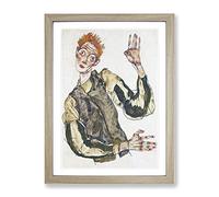 Self Portrait Vol.4 By Egon Schiele Classic Painting Framed Print | A2 Oak Framed Wall Art | Ready to Hang | Classic Historical Picture | Living Room Bedroom Lounge Office