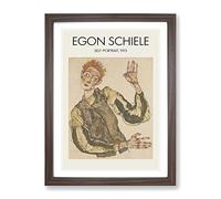 Self Portrait Vol.4 By Egon Schiele Exhibition Museum Painting Framed Print | A2 Walnut Framed Wall Art | Ready to Hang | Modern Historical Picture | Living Room Bedroom Lounge Office