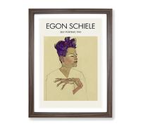 Self Portrait Vol.5 By Egon Schiele Exhibition Museum Painting Framed Print | A2 Walnut Framed Wall Art | Ready to Hang | Modern Historical Picture | Living Room Bedroom Lounge Office