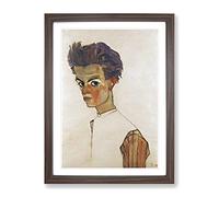 Self Portrait Vol.6 By Egon Schiele Classic Painting Framed Print | A2 Walnut Framed Wall Art | Ready to Hang | Classic Historical Picture | Living Room Bedroom Lounge Office