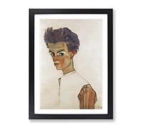 Self Portrait Vol.6 By Egon Schiele Classic Painting Framed Print | A4 Black Framed Wall Art | Ready to Hang | Classic Historical Picture | Living Room Bedroom Lounge Office
