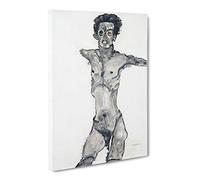 Self Portrait Vol.9 By Egon Schiele Classic Painting Canvas Wall Art Print Ready to Hang, Framed Picture for Living Room Bedroom Home Office Décor, 30x20 Inch (76x50 cm)