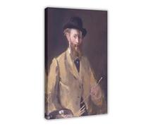 Self Portrait With A Palette Edouard Manet Canvas Art Poster And Wall Art Picture Print Modern Family Bedroom Decor Frame 12x18inch(30x45cm)