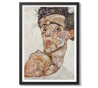 Self-Portrait With Raised Bare Shoulder Egon Schiele Print, Modern Art Exhibition Poster, Modern Minimalist Sketch, Home Decor Picture, Archival Matte, 50x70cm (Black Frame) - 50x70cm