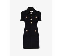Self-portrait Womens Black Jewel-embellished Knitted Woven-blend Mini Dress S