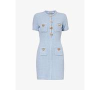 Self-portrait Womens Blue Jewel-embellished Knitted Woven-blend Mini Dress L