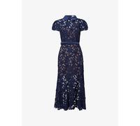 Self-Portrait Womens Self-Portrait Guipure-Lace Cap-Sleeves Midi Dress Navy 8
