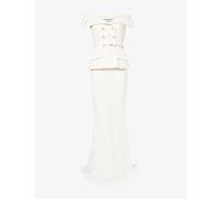 Self-Portrait Womens Self-Portrait Off-Shoulder Belted Boucle and Crepe Maxi Dress Cream 10