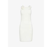Self-portrait Womens White Floral-detail Halterneck Knitted Mini Dress S