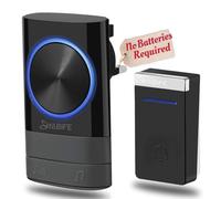Self-Powered Wireless Doorbell, Cordless Plug in Door Bells, IP44 Waterproof Door Chime Bell, 58 Ringtones, 0-110dB Loud 4 Levels Volume, 500-1003ft Range, No Battery Required Black