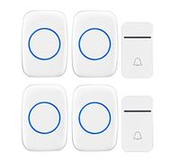 Self-Powered Wireless Doorbell, IP44 Waterproof Door Chime Bell, 38 Ringtones, 3 Levels Volume, 2 Push Button Transmiters and 4 Plug-in Receivers (White)