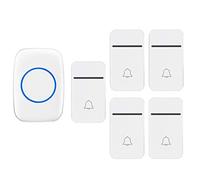 Self-Powered Wireless Doorbell, IP44 Waterproof Door Chime Bell, 38 Ringtones, 3 Levels Volume, 5 Push Button Transmiters and 1 Plug-in Receivers (White)