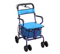 Self-Propelled Elderly Folding Shopping Cart, Large Capacity Carbon Steel Trolley with Seat, Senior Man Fishing Walking Walker It's,Blue