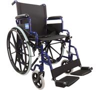 Self Propelled Transit Chair Blue Steel Foldable with Armrests Footrest Anti Tip