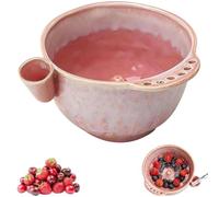 Self Rinsing Berry Washing Ceramic Bowl, Ceramic Berry Basket with Auto-Spin Washing & Drainage System, Colander Fruit Draining Kitchen for Kitchen Counter (Pink)