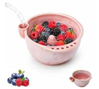 Self Rinsing Berry Washing Ceramic Bowl, Ceramic Berry Basket with Drain Holes Fruit Rinse Bowl,Handmade Washing Cleaner for Strawberries, Blueberries, Berries