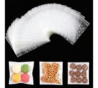 Self Seal Cellophane Bags 200 Pack - 10cm & 7cm White Polka Dot Cookie Bags for Biscuits, Sweets, Party Favours, Wedding & Birthday Gifts