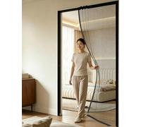 Self-Sealing Magnetic Fly Screen Door Curtain, Sliding Rail Fits Doors, Invisible Side Opening Mesh, Keep Mosquitoes & Bugs Out, Fiberglass Anti Insect Net